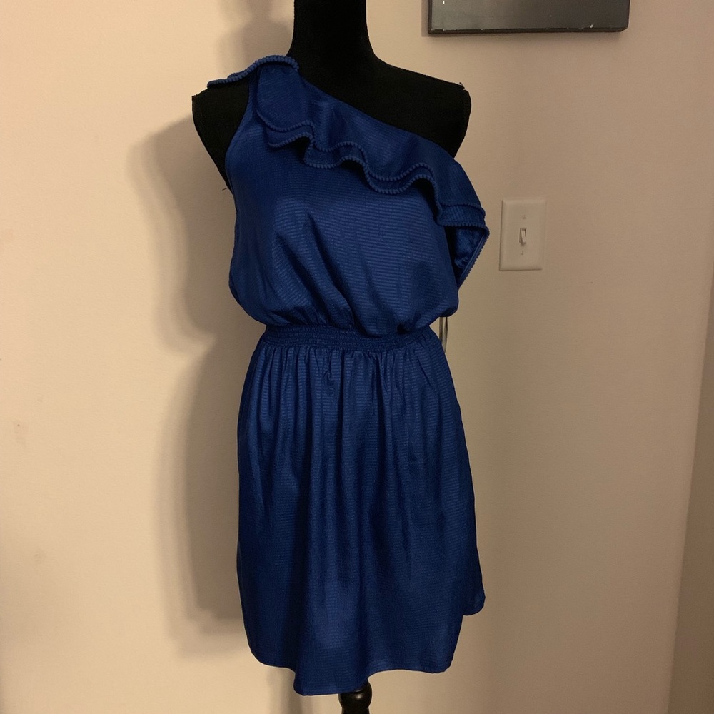 Chelsea & Violet Blue Ruffle One Shoulder Dress